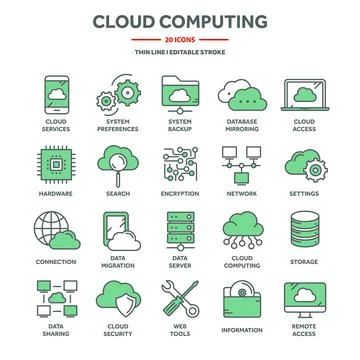 Cloud computing and internet technology, database remote access. Web hosting Illustrazione stock