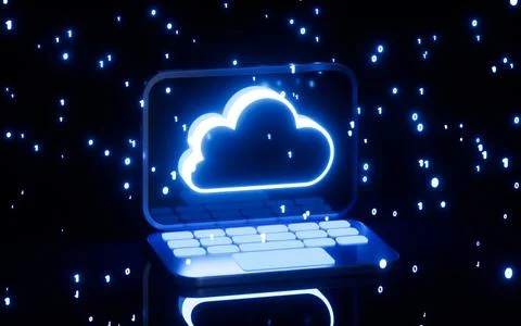 Cloud computing and laptop, 3d rendering. 스톡 일러스트