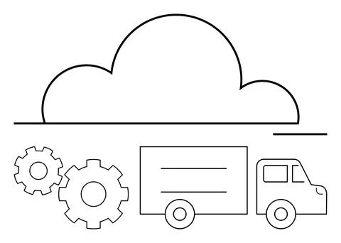 Cloud Computing and Logistics Integration with Truck and Gear Icons Stock Illustration