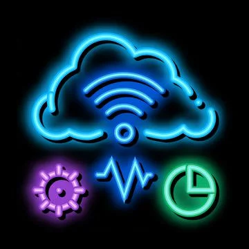 Cloud computing and machine learning neon glow icon illustration Stock Illustration