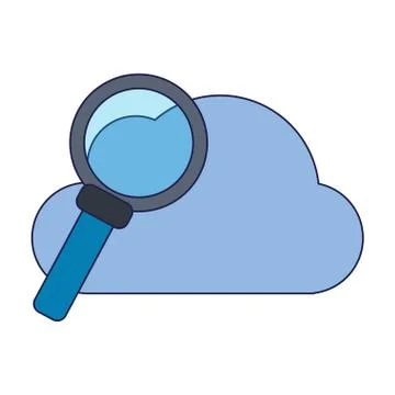 Cloud computing and magnifying glass blue lines Stock Illustration