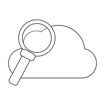 Cloud computing and magnifying glass black and white Stockillustratie