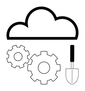 Cloud Computing and Maintenance Concept with Gears and a Trowel Illustrazione stock