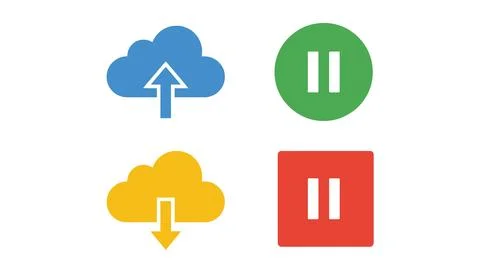Cloud computing and media control icons set featuring upload download pause.. 스톡 일러스트