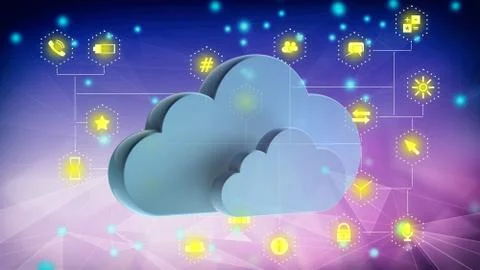 Cloud computing and mobile apps. Blue clouds on abstract digital background w イラスト素材