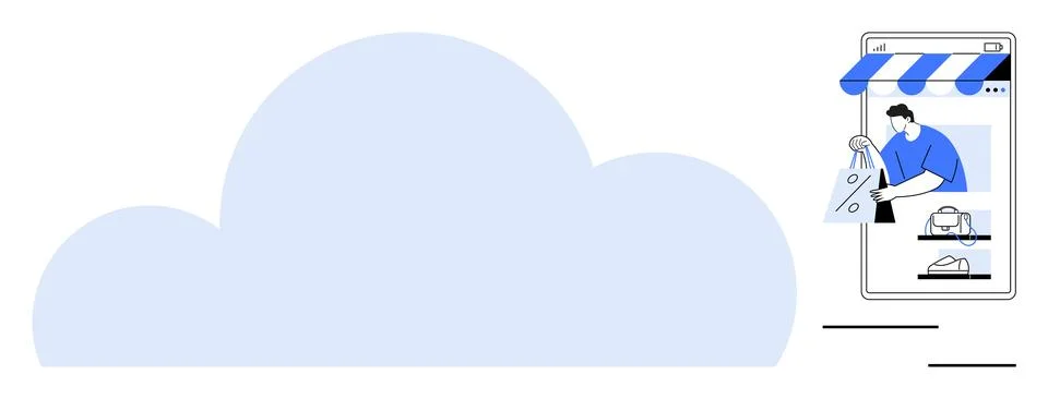 Cloud Computing and Mobile Online Shopping Modern E-commerce Concept Art Stock Illustration