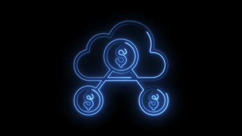 Cloud computing and money transfer neon sign animation on black background video Stock Footage 322982346