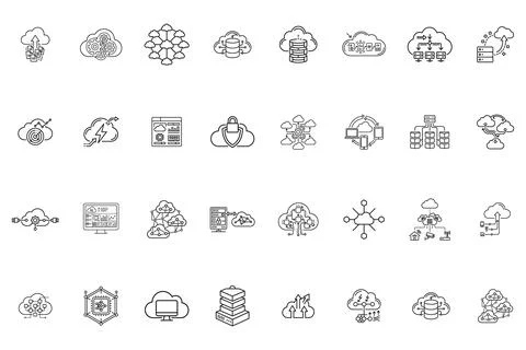Cloud computing and network infrastructure line icons set 库存插图