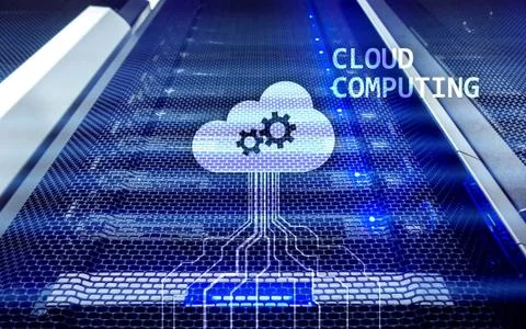 Cloud computing and networking concept on server room background. Stock Photos