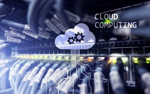 Cloud computing and networking concept on server room background. Foto stock