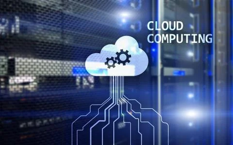 Cloud computing and networking concept on server room background. Stock Photos