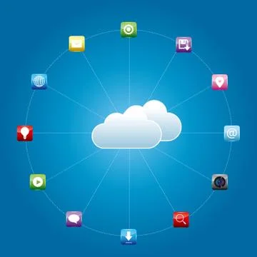 Cloud computing and networking design concept.The background is blue. Stock Illustration