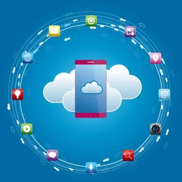 Cloud computing and networking design concept.The background is blue. Stock Illustration