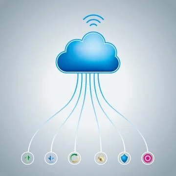 Cloud computing and networking design concept, Data sharing concept design. Stock Illustration