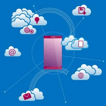 Cloud computing and networking design concept.The background is blue. Illustrazione stock