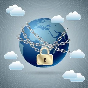 Cloud computing and networking design concept, Global communications concept. Illustrazione stock