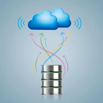 Cloud computing and networking design concept, Data sharing concept design. Stock Illustration