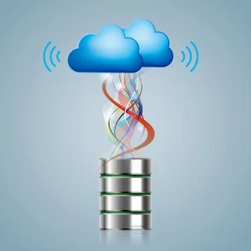 Cloud computing and networking design concept, Data sharing concept design. Stock Illustration