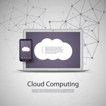 Cloud Computing and Networks Concept with Laptop Computer and Smart Phone Illustrazione stock