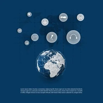 Cloud Computing and Networks Concept Design with App Icons, Earth Globe Stock Illustration