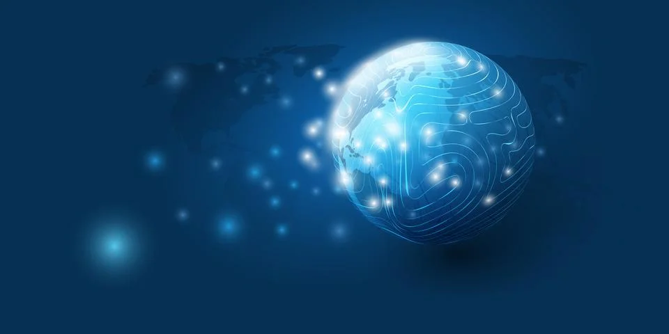 Cloud Computing and Networks Concept with Earth Globe - Abstract Global Dig.. Stock Illustration