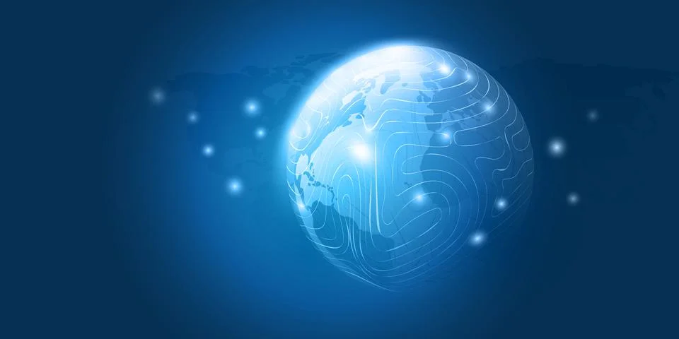 Cloud Computing and Networks Concept with Earth Globe - Abstract Global Dig.. Illustrazione stock