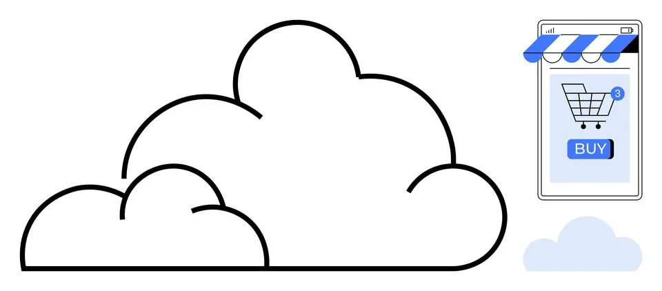 Cloud Computing and Online Shopping Concept with Storefront on Mobile Device Stock Illustration