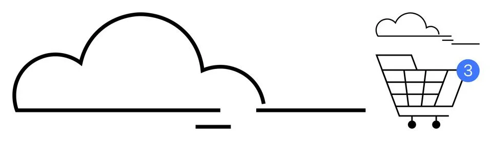 Cloud Computing and Online Shopping with Shopping Cart Notification Highlig.. 스톡 일러스트