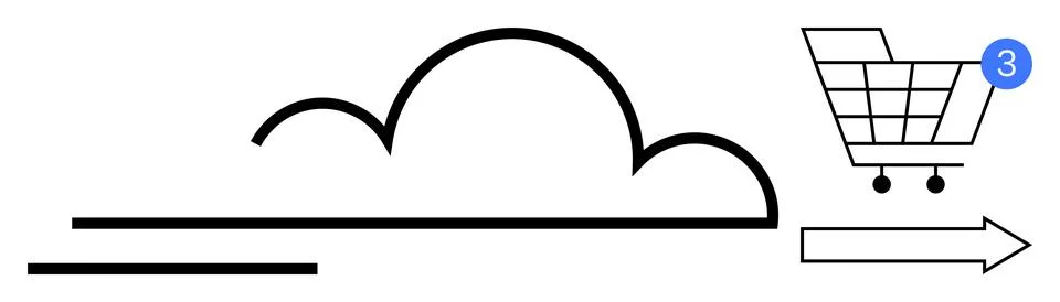 Cloud Computing and Online Shopping Concept with Shopping Cart Alert and Ar.. Ilustração Stock