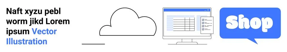 Cloud Computing and Online Shopping Concepts with Text and Graphics Stock Illustration
