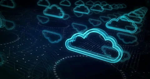 Cloud computing and online storage symbols loop cyber concept Stock Footage 196613070