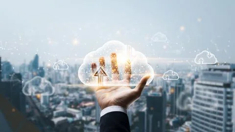 Cloud computing and online storage technologies, cloud computing and commun.. Fotos Stock