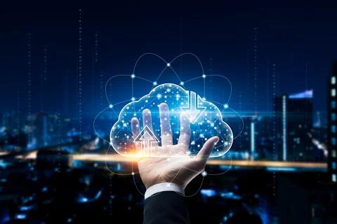 Cloud computing and online storage technologies, cloud computing and commun.. Fotos Stock