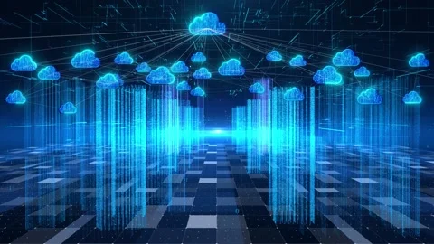 Cloud computing and particles holographic city technology concept Stock Footage 221551504