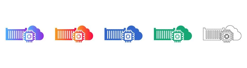 Cloud Computing and Processor Technology Icons 스톡 일러스트