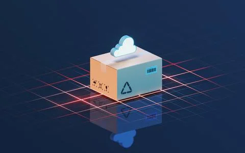 Cloud computing and recyclable carton, 3d rendering. 스톡 일러스트