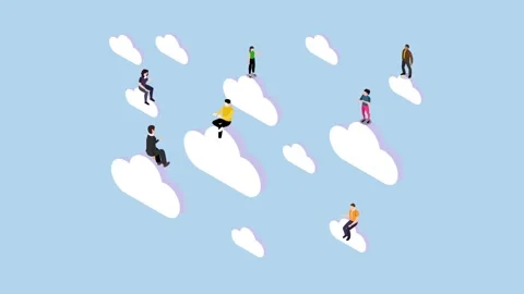 Cloud Computing and Remote Work 3d animation cartoon Stock Footage 302533463