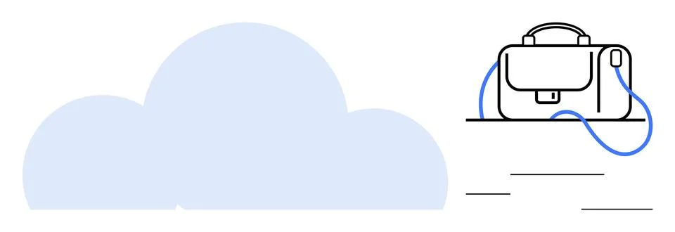 Cloud Computing and Remote Work Concept with Business Briefcase and Cloud Ico Illustrazione stock