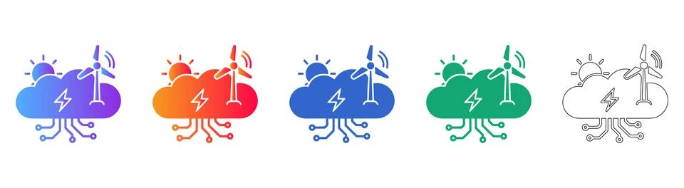 Cloud Computing and Renewable Energy Concept Icons Stock Illustration