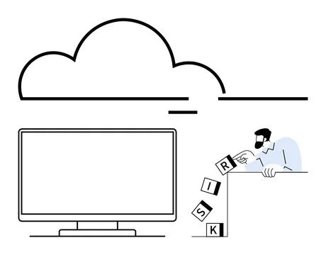 Cloud Computing and Risk Management Concept with Businessman and Computer M.. Illustrazione stock