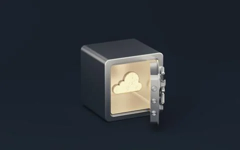 Cloud computing and safe box, 3d rendering. Illustrazione stock