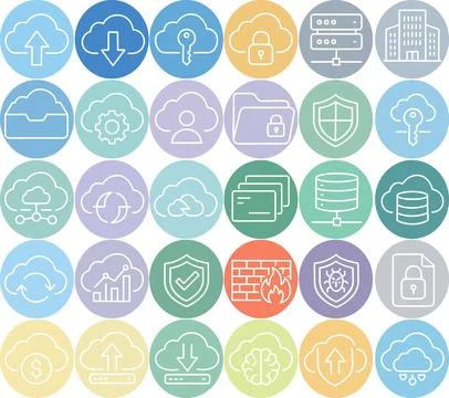 Cloud computing and security icon set Illustration