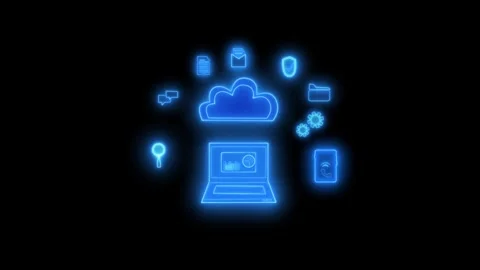 Cloud computing and security icons over laptop animation Vidéo 336887794