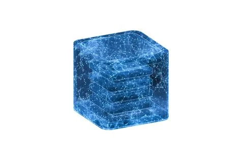 Cloud computing and server with blue structure lines, 3d rendering. Illustrazione stock