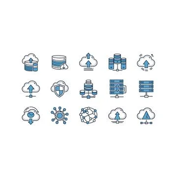 Cloud computing and server network technology icon set Stockillustratie