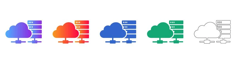 Cloud Computing and Server Network Icons Data Storage Graphic Set Stock Illustration