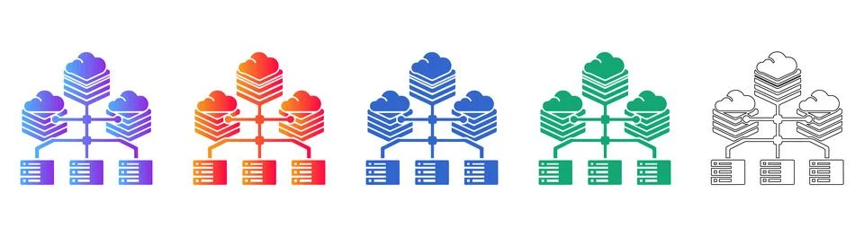 Cloud Computing and Server Network Icons Set 스톡 일러스트