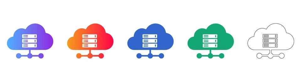 Cloud Computing and Server Network Icon Set Illustration
