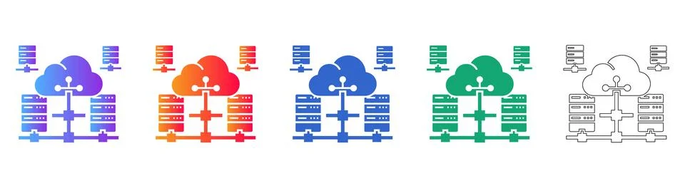 Cloud Computing and Server Network Integration Icon Set Stock Illustration
