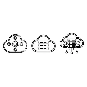 Cloud computing and server network line icons Stockillustratie